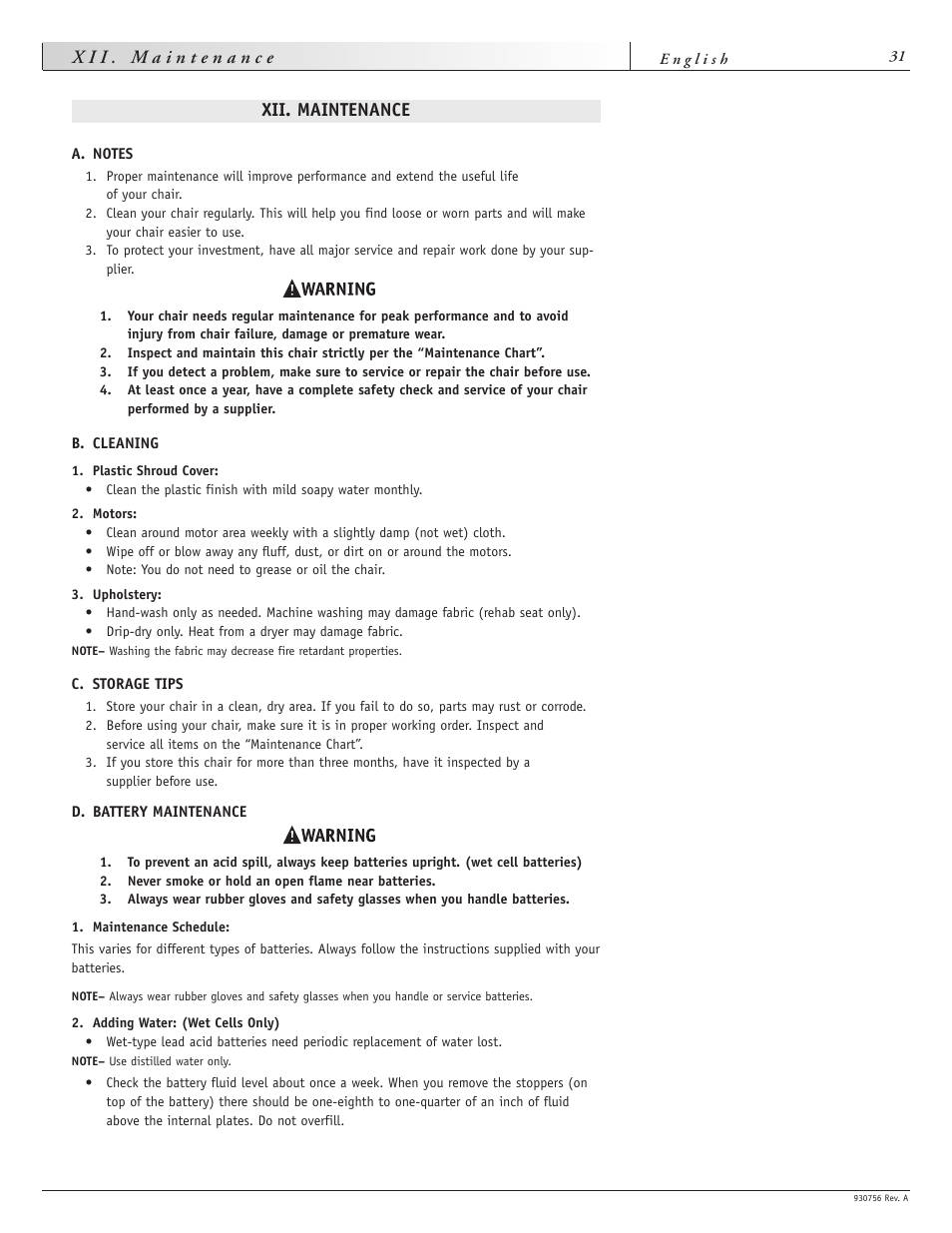 Xii. maintenance | Sunrise Medical Aspire F11 User Manual | Page 32 / 108