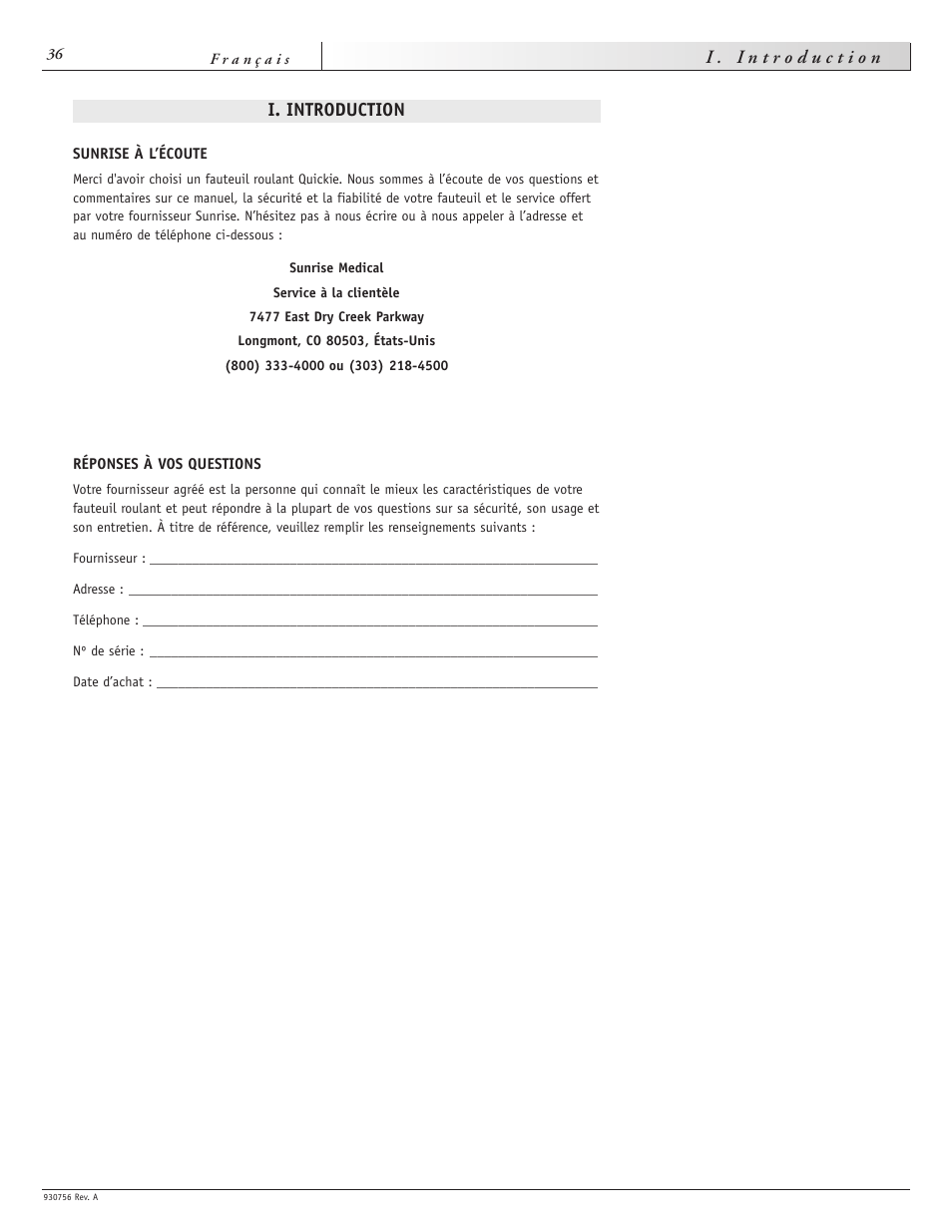 I. introduction | Sunrise Medical Aspire F11 User Manual | Page 37 / 108