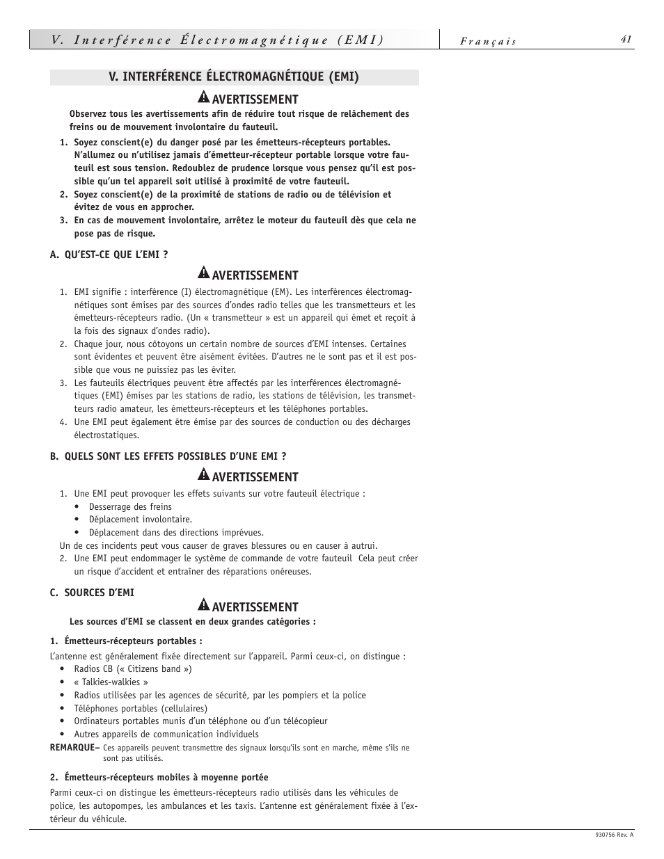 Avertissement | Sunrise Medical Aspire F11 User Manual | Page 42 / 108