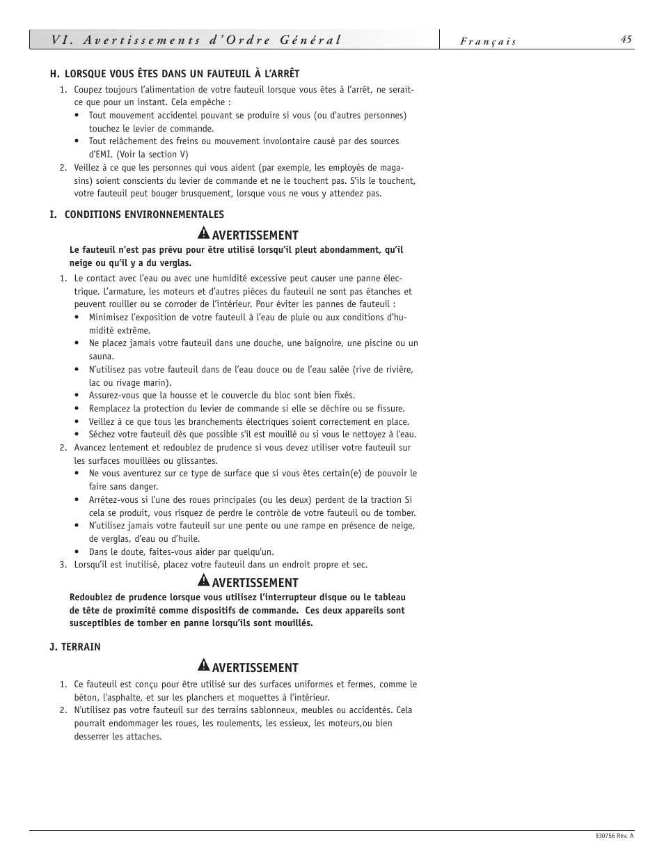 Avertissement | Sunrise Medical Aspire F11 User Manual | Page 46 / 108