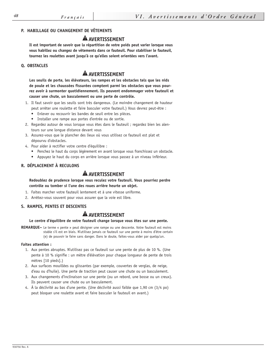 Avertissement | Sunrise Medical Aspire F11 User Manual | Page 49 / 108