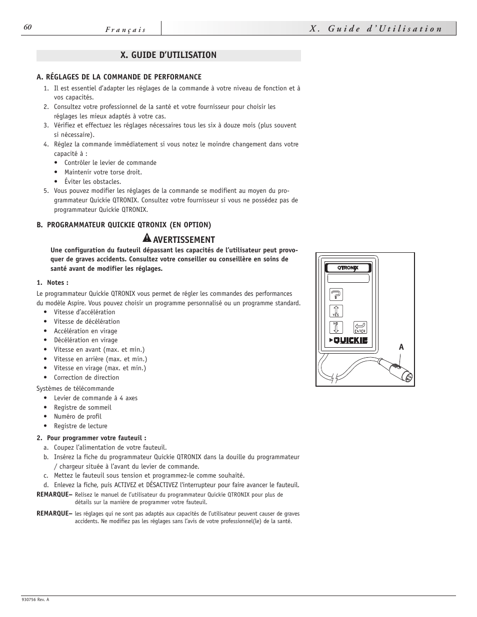 X. guide d’utilisation, Avertissement | Sunrise Medical Aspire F11 User Manual | Page 61 / 108