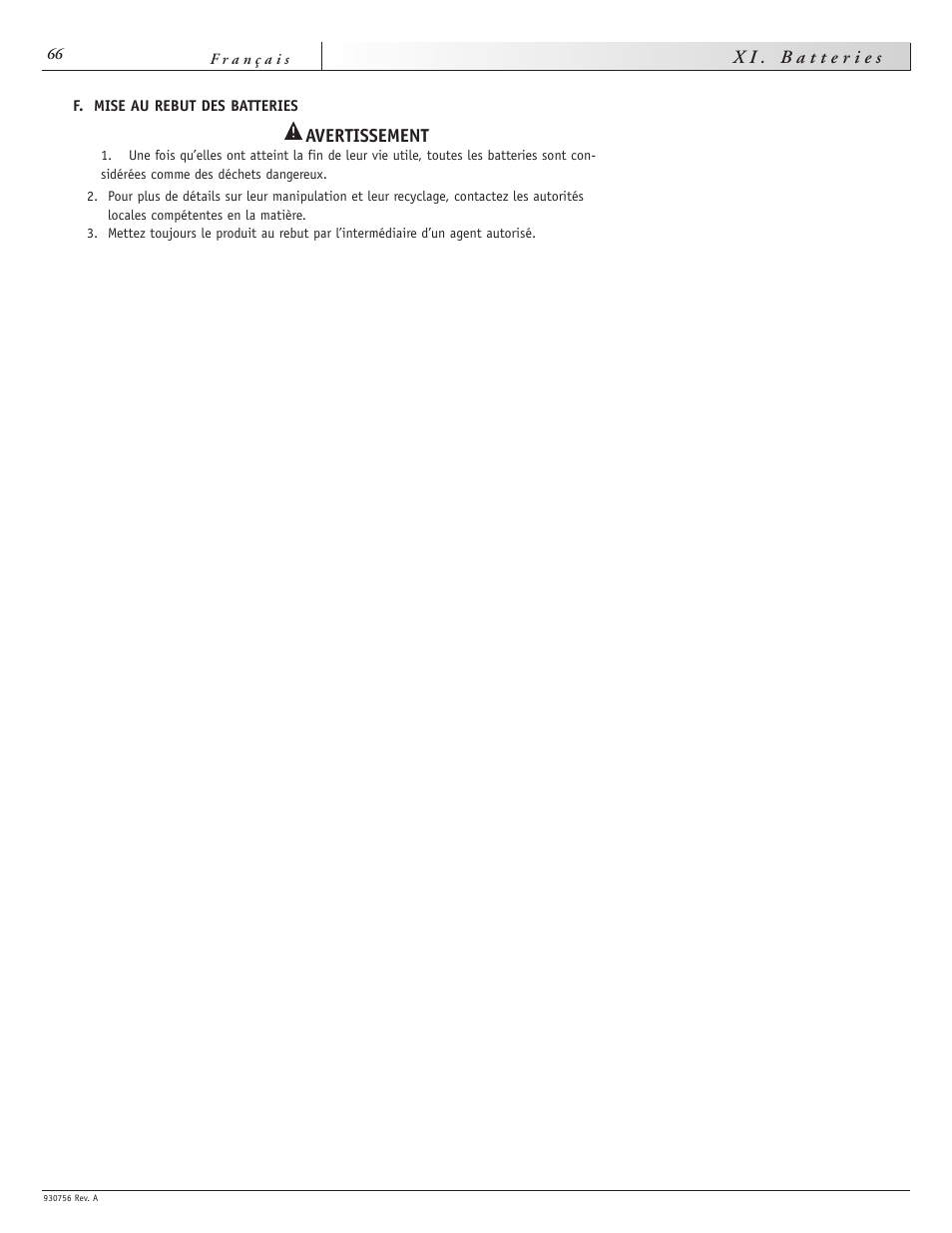 Avertissement | Sunrise Medical Aspire F11 User Manual | Page 67 / 108