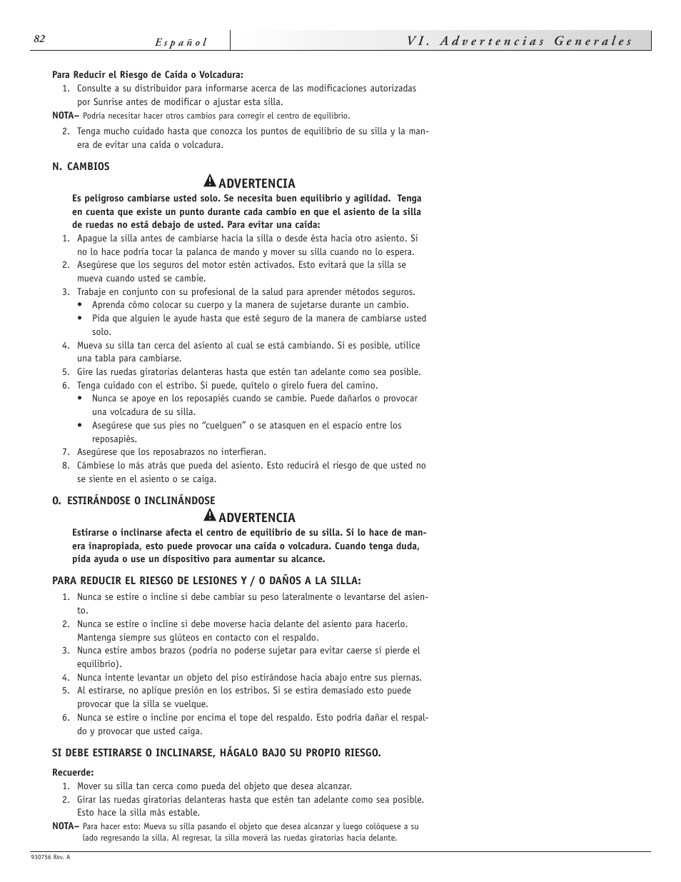 Advertencia | Sunrise Medical Aspire F11 User Manual | Page 83 / 108