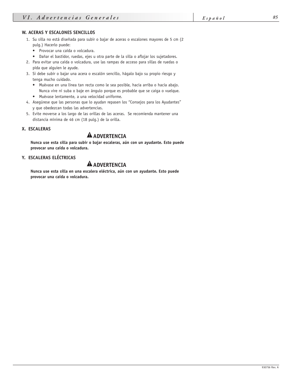 Advertencia | Sunrise Medical Aspire F11 User Manual | Page 86 / 108