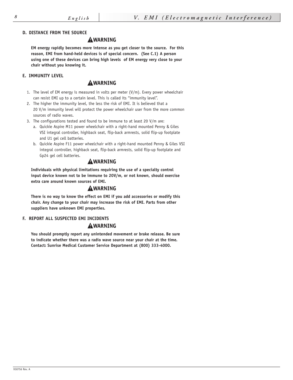 Sunrise Medical Aspire F11 User Manual | Page 9 / 108