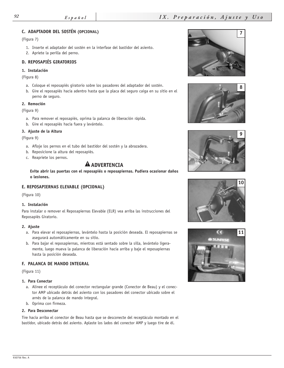 Advertencia | Sunrise Medical Aspire F11 User Manual | Page 93 / 108