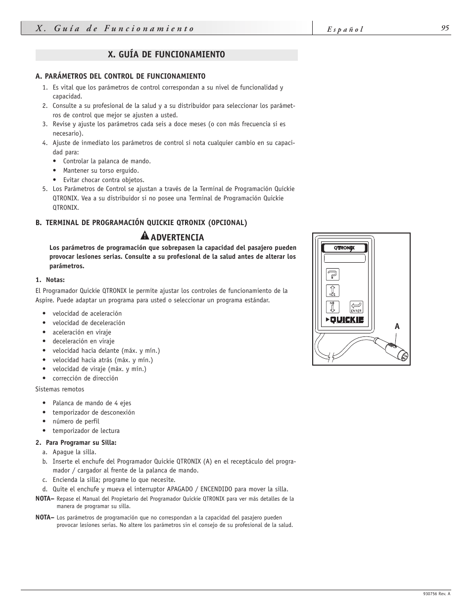 X. guía de funcionamiento, Advertencia | Sunrise Medical Aspire F11 User Manual | Page 96 / 108
