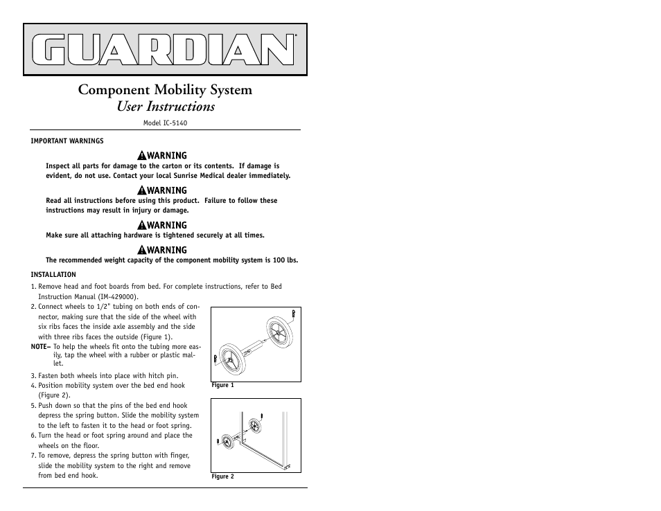Sunrise Medical Component Mobility System IC-5140 User Manual | 3 pages
