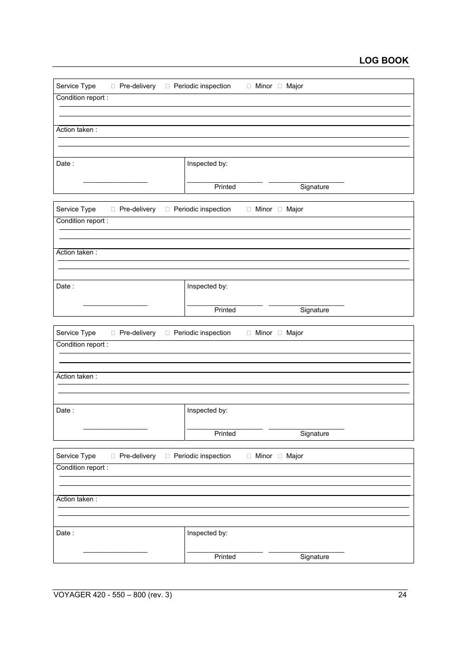 Log book | Sunrise Medical Series 550 User Manual | Page 24 / 26