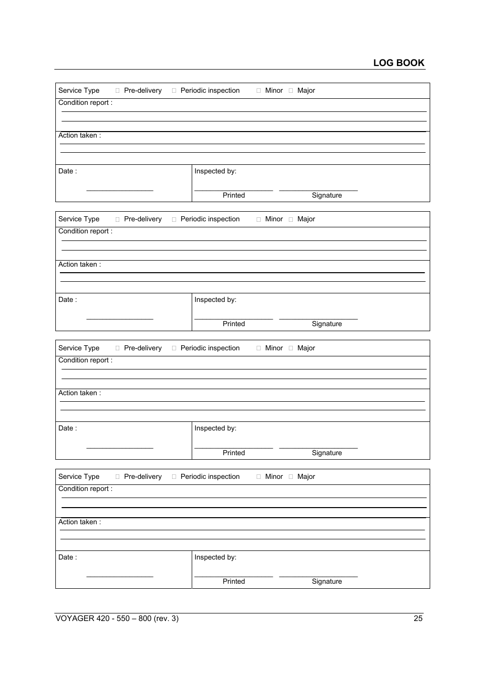 Log book | Sunrise Medical Series 550 User Manual | Page 25 / 26