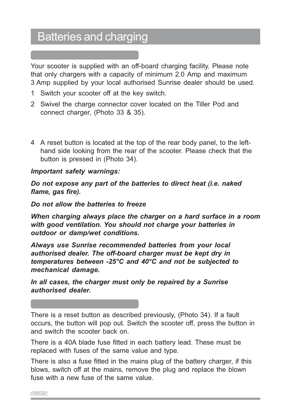 Batteries and charging | Sunrise Medical SAPPHIRE 3 User Manual | Page 31 / 39