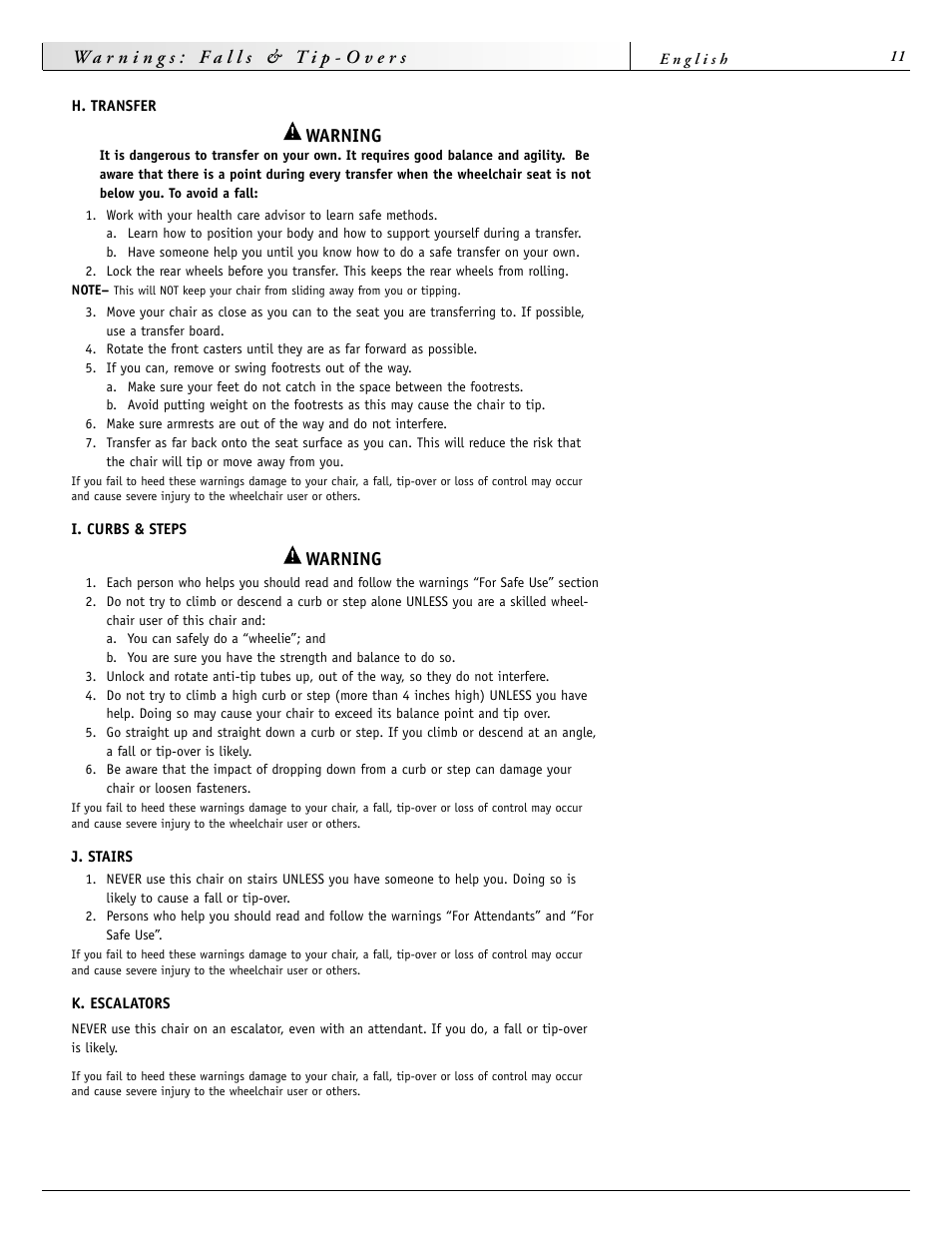 Warning | Sunrise Medical 2000 Series User Manual | Page 11 / 88