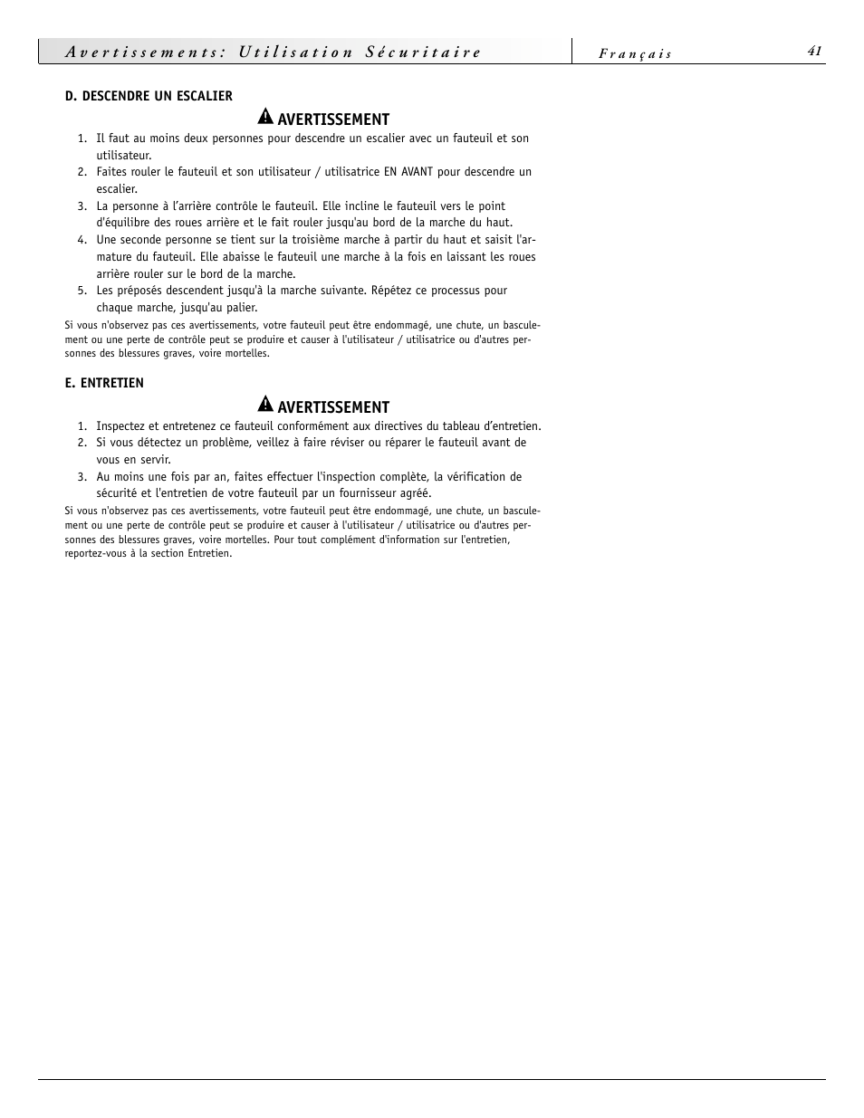Avertissement | Sunrise Medical 2000 Series User Manual | Page 41 / 88