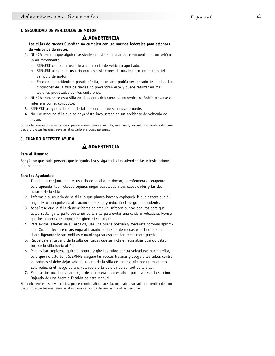 Advertencia | Sunrise Medical 2000 Series User Manual | Page 63 / 88