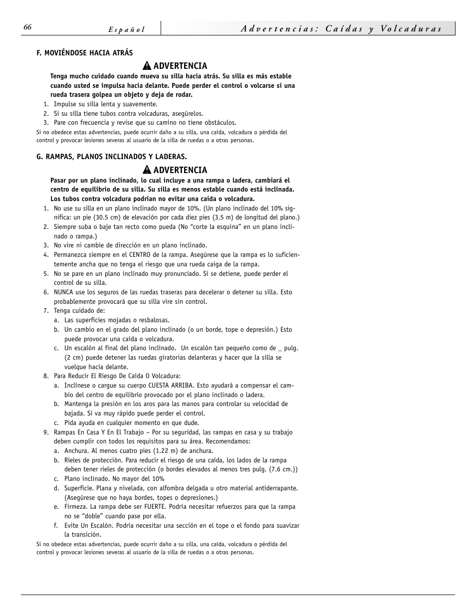 Advertencia | Sunrise Medical 2000 Series User Manual | Page 66 / 88