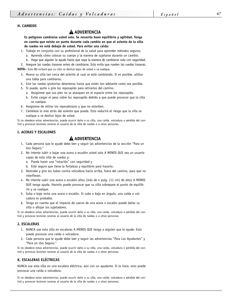 Advertencia | Sunrise Medical 2000 Series User Manual | Page 67 / 88