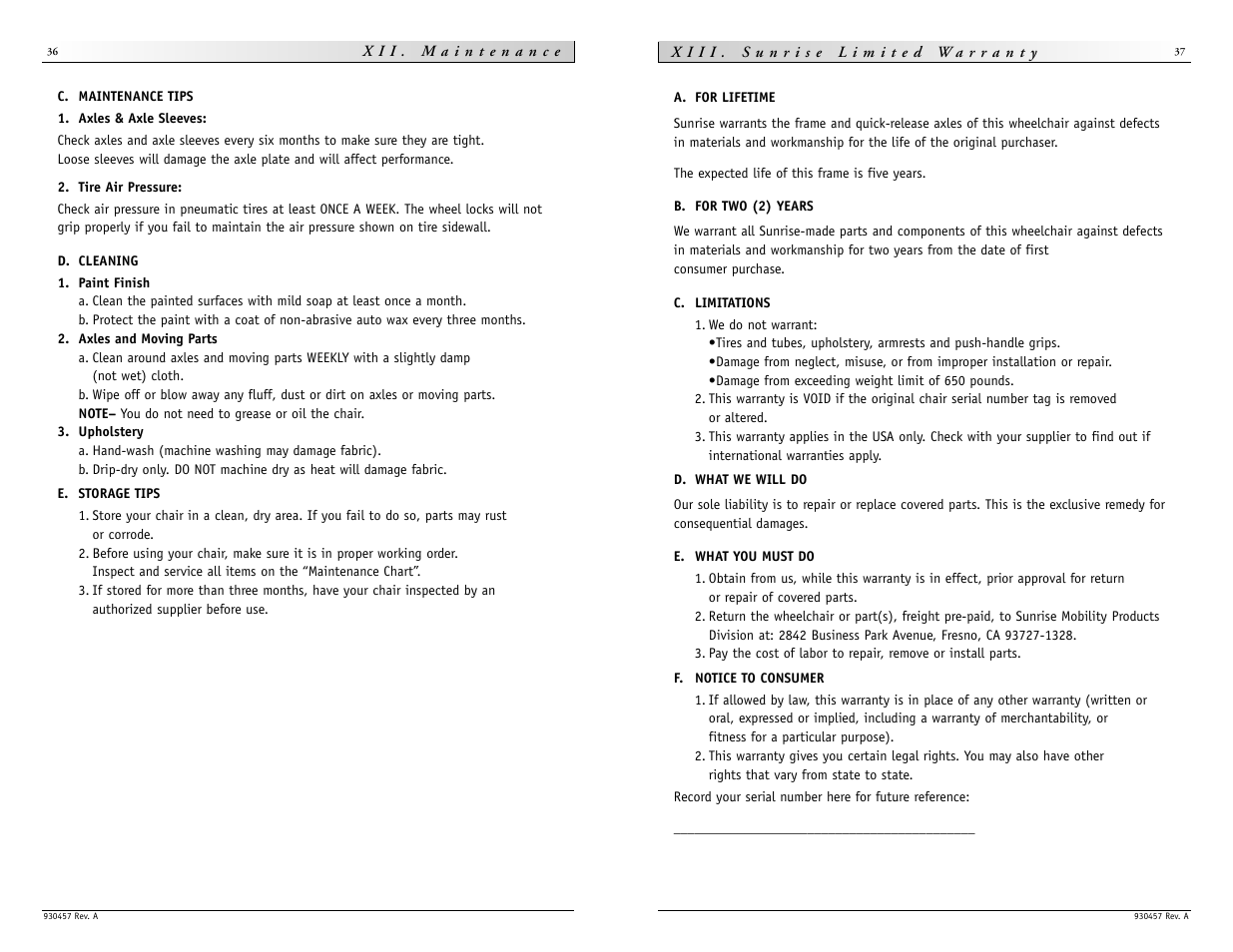 Sunrise Medical Quickie M6 User Manual | Page 19 / 21