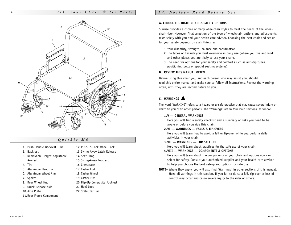 Sunrise Medical Quickie M6 User Manual | Page 4 / 21