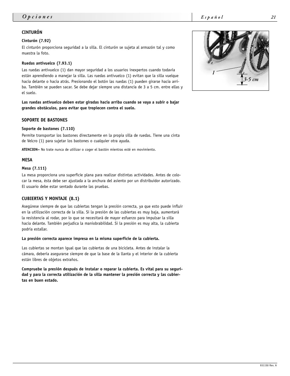 5 cm | Sunrise Medical Guardian 931150 User Manual | Page 21 / 34