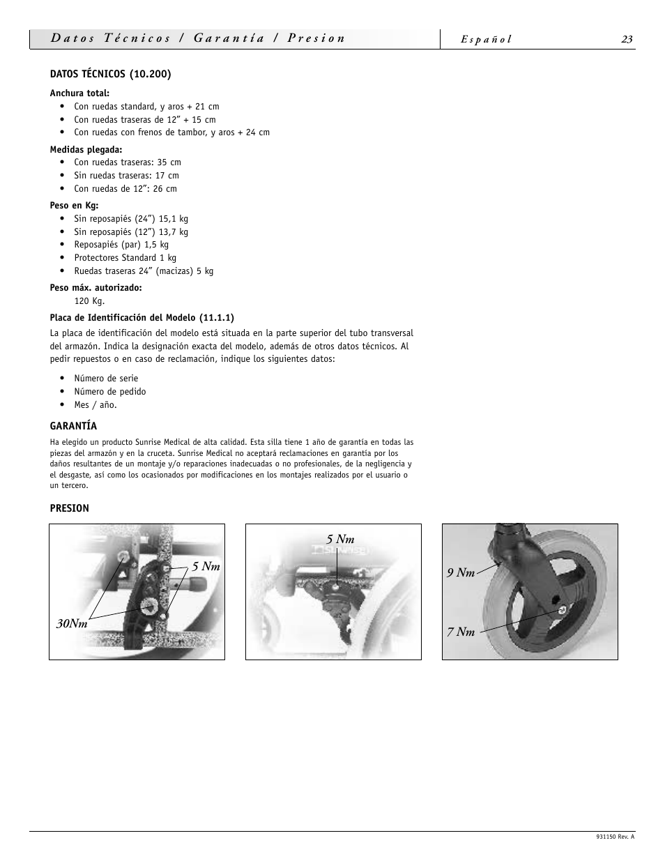 Sunrise Medical Guardian 931150 User Manual | Page 23 / 34