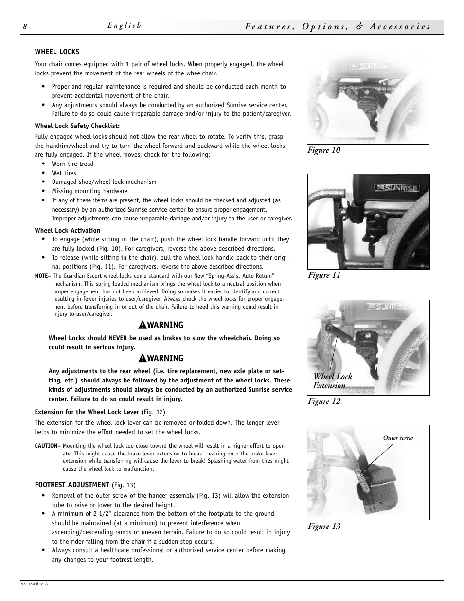 Wheel lock extension | Sunrise Medical Guardian 931150 User Manual | Page 8 / 34
