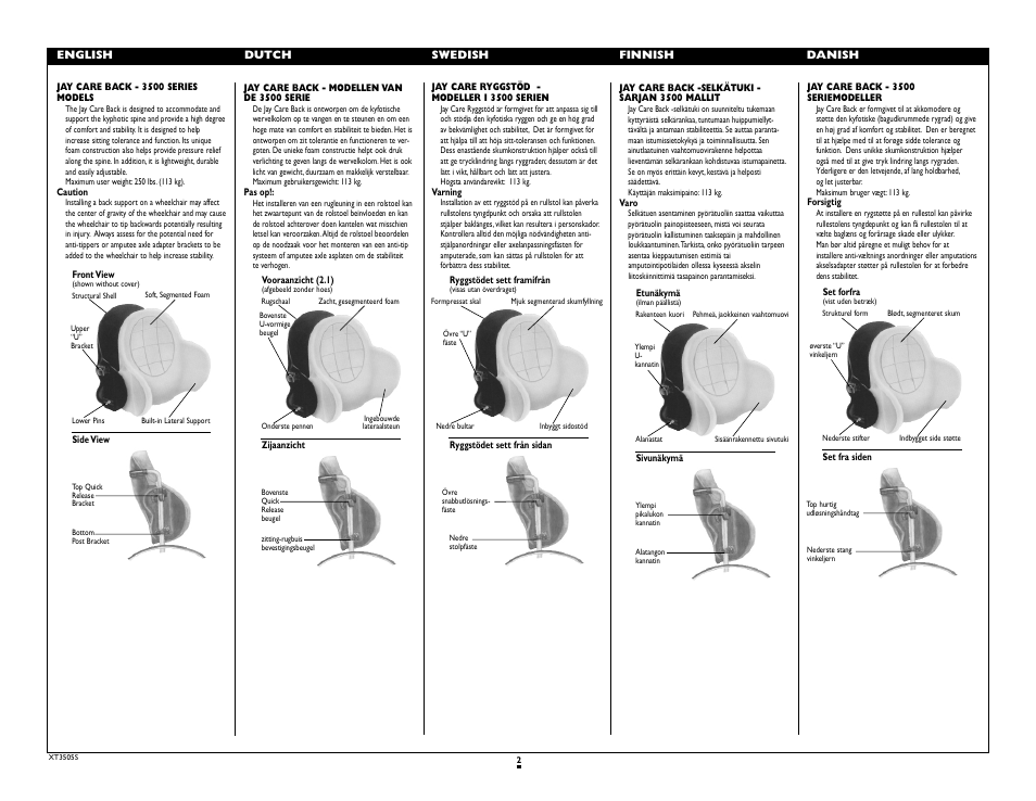 Sunrise Medical Jay Care Back 3500 Series User Manual | Page 2 / 10