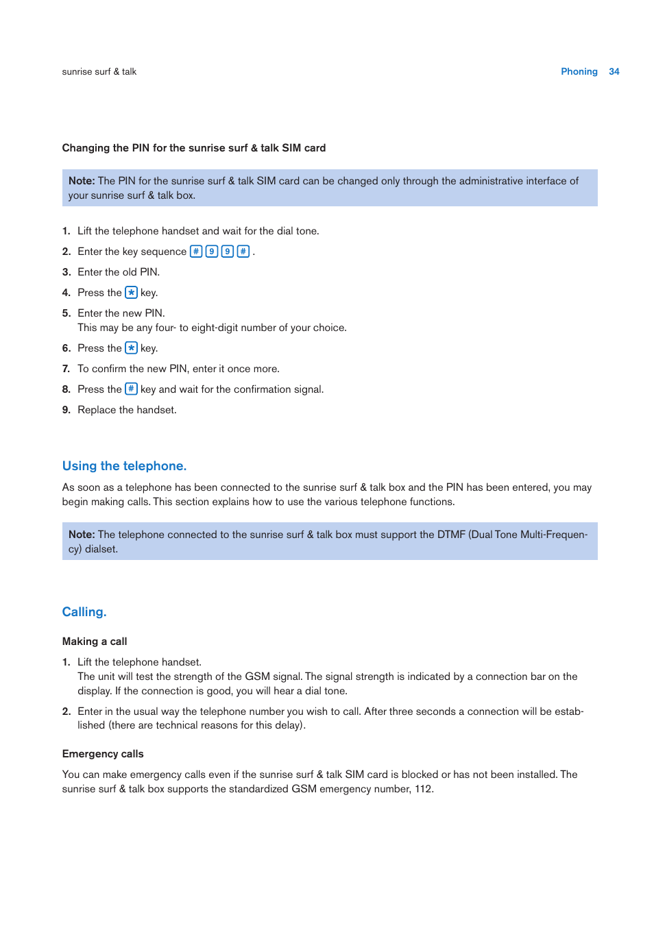 Using the telephone, Calling | Sunrise Medical User Manual User Manual | Page 34 / 60