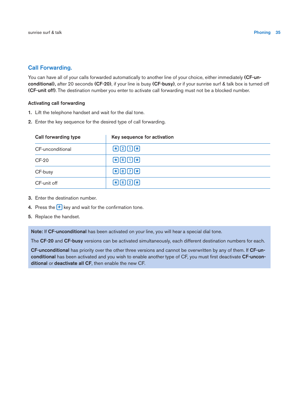 Call forwarding | Sunrise Medical User Manual User Manual | Page 35 / 60