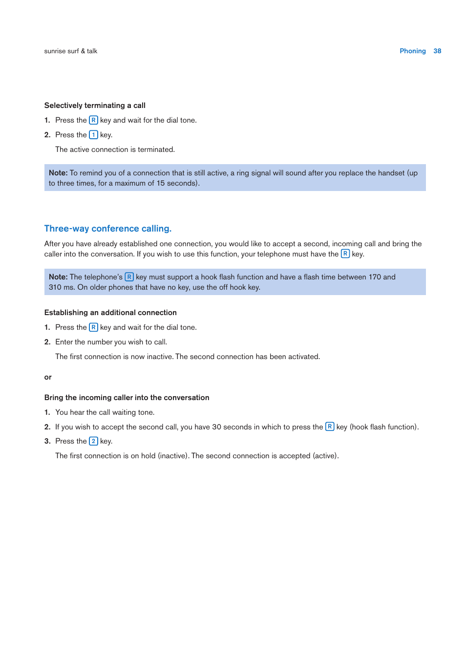 Three-way conference calling | Sunrise Medical User Manual User Manual | Page 38 / 60