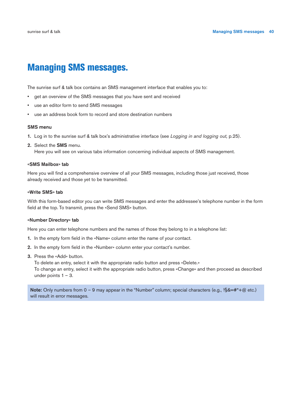 Managing sms messages | Sunrise Medical User Manual User Manual | Page 40 / 60