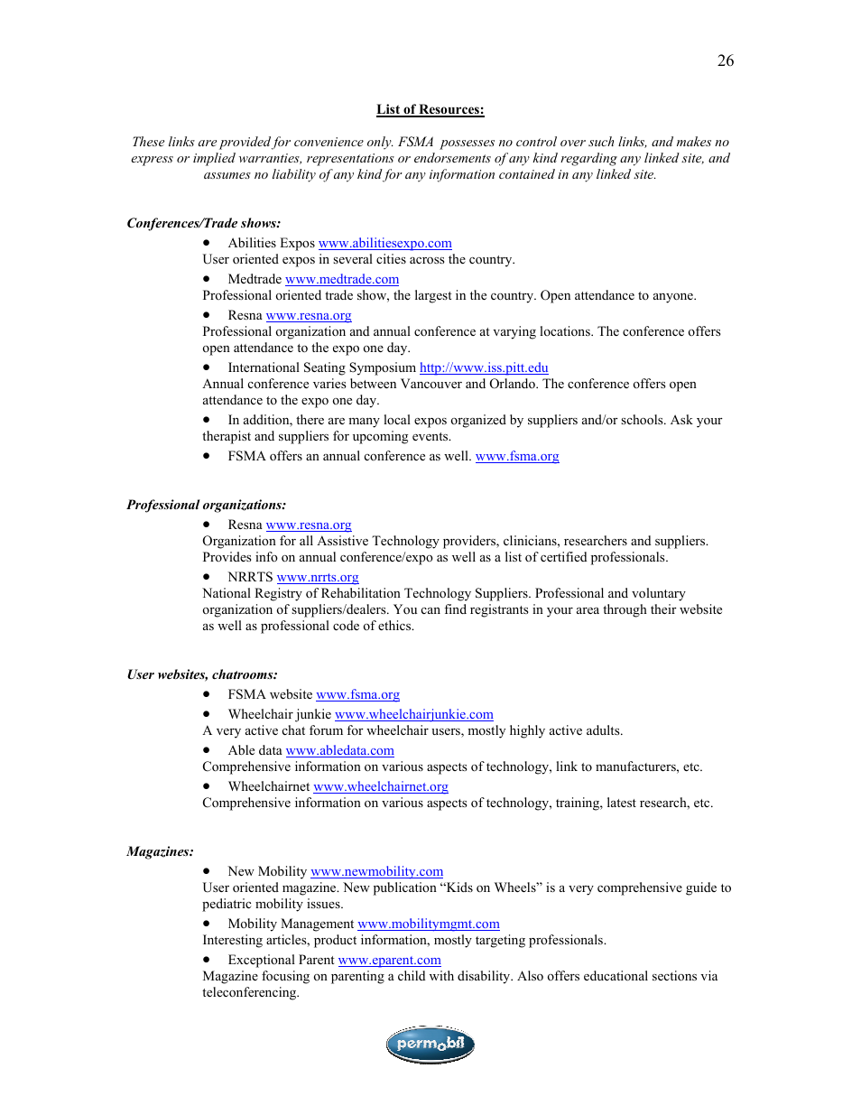 Sunrise Medical SMA User Manual | Page 26 / 27