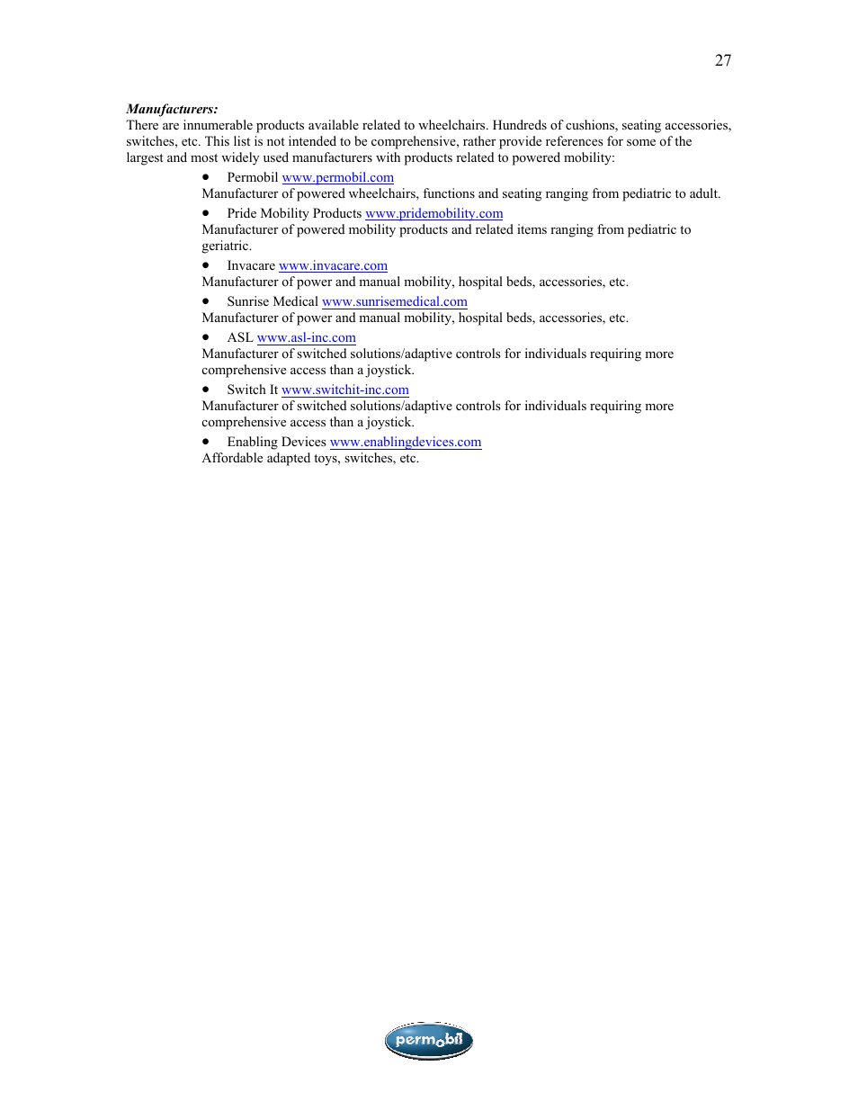 Sunrise Medical SMA User Manual | Page 27 / 27