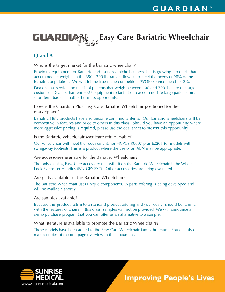 Easy care bariatric wheelchair, Guardian | Sunrise Medical 2HD26RADPE User Manual | Page 2 / 3