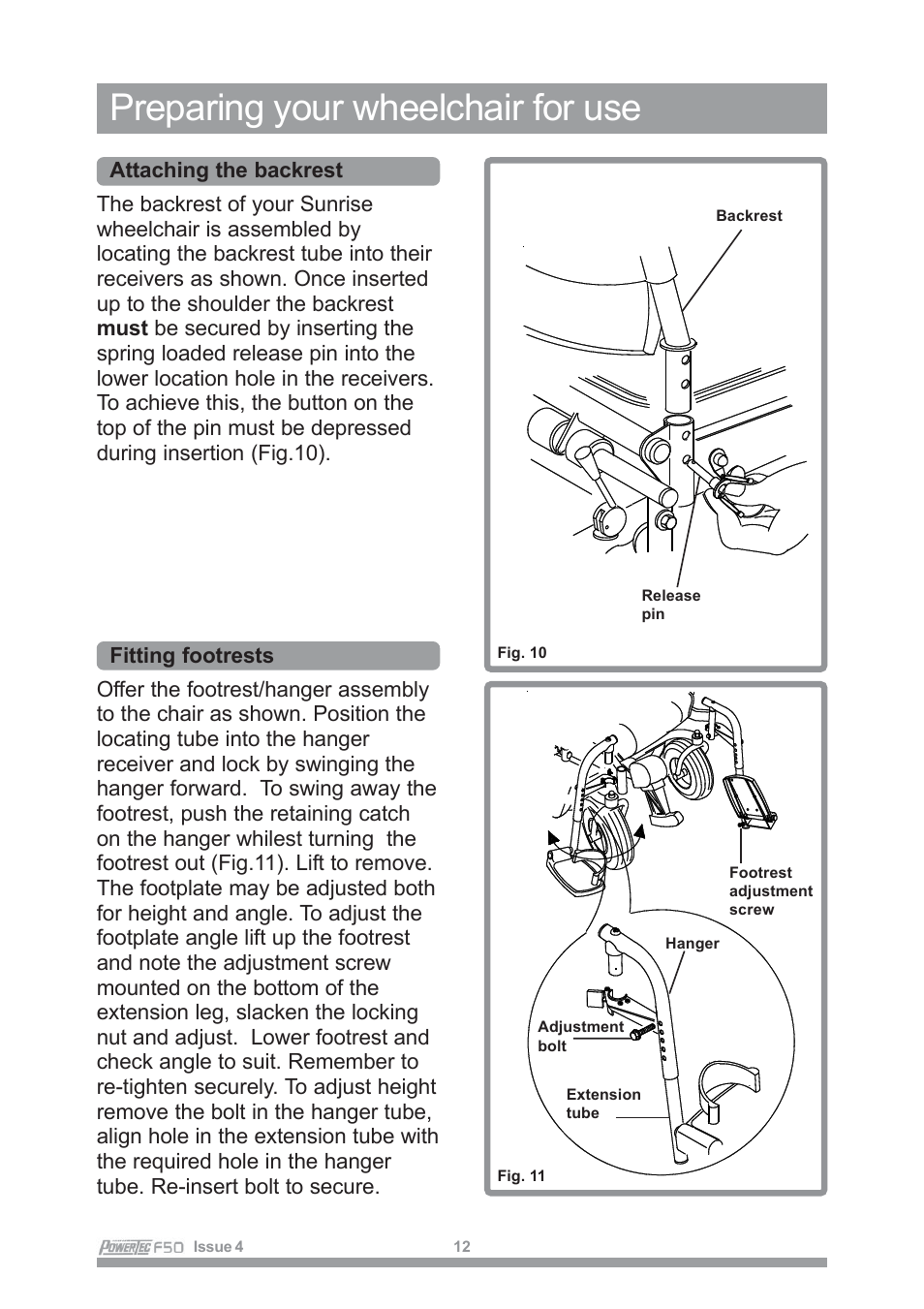 Preparing your wheelchair for use | Sunrise Medical POWERTEC F50 User Manual | Page 15 / 44