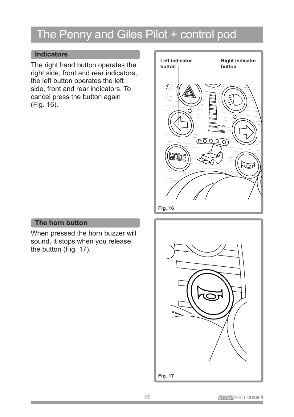 The penny and giles pilot + control pod | Sunrise Medical POWERTEC F50 User Manual | Page 18 / 44