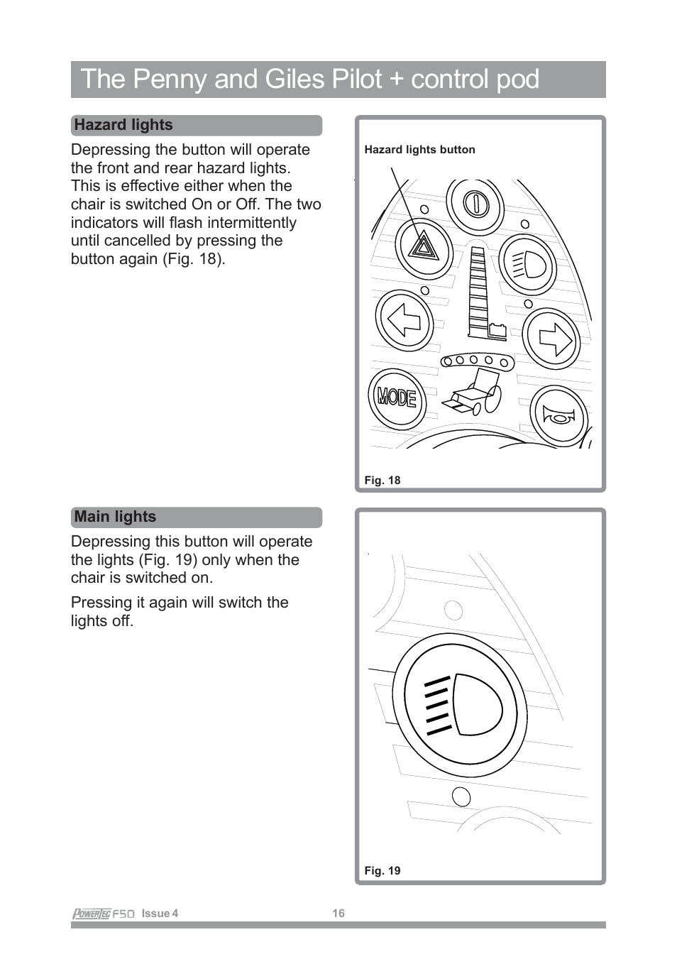 The penny and giles pilot + control pod | Sunrise Medical POWERTEC F50 User Manual | Page 19 / 44