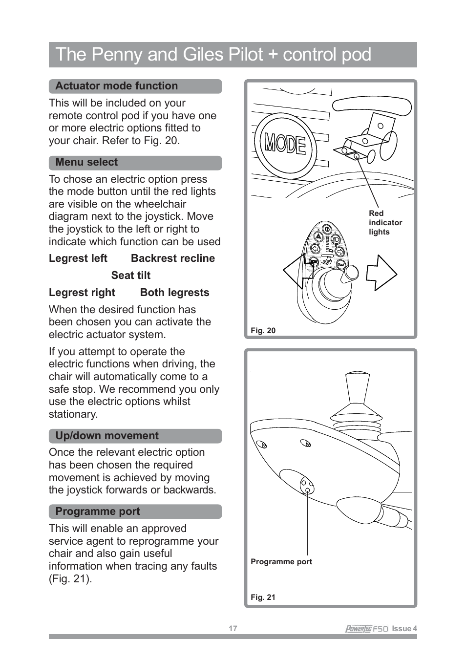 The penny and giles pilot + control pod | Sunrise Medical POWERTEC F50 User Manual | Page 20 / 44