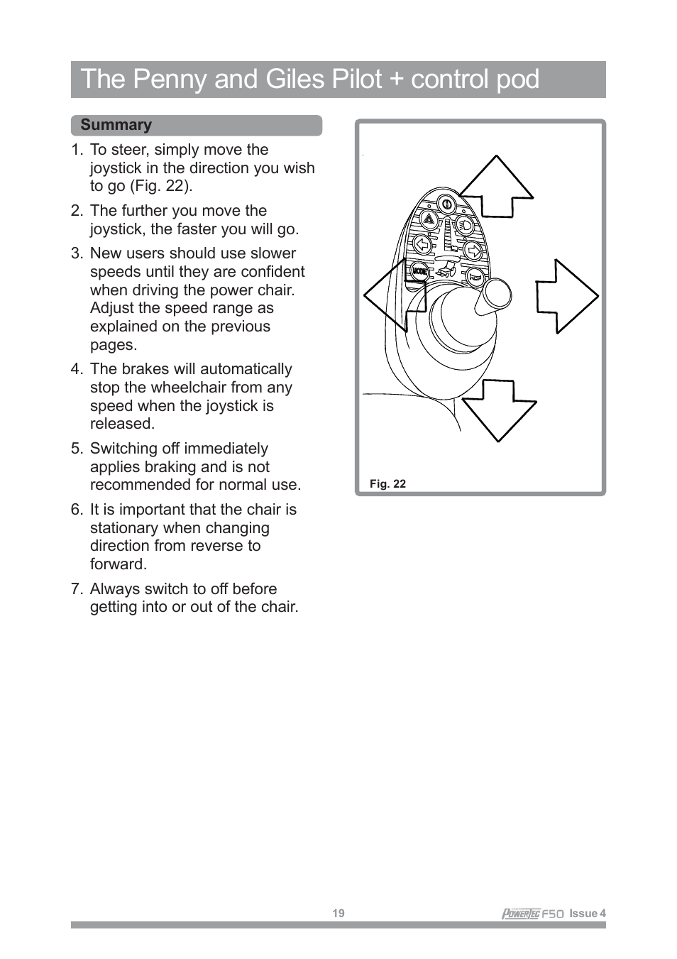 The penny and giles pilot + control pod | Sunrise Medical POWERTEC F50 User Manual | Page 22 / 44