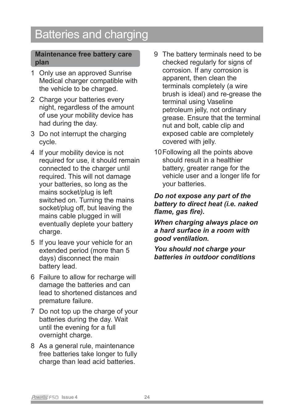 Batteries and charging | Sunrise Medical POWERTEC F50 User Manual | Page 27 / 44