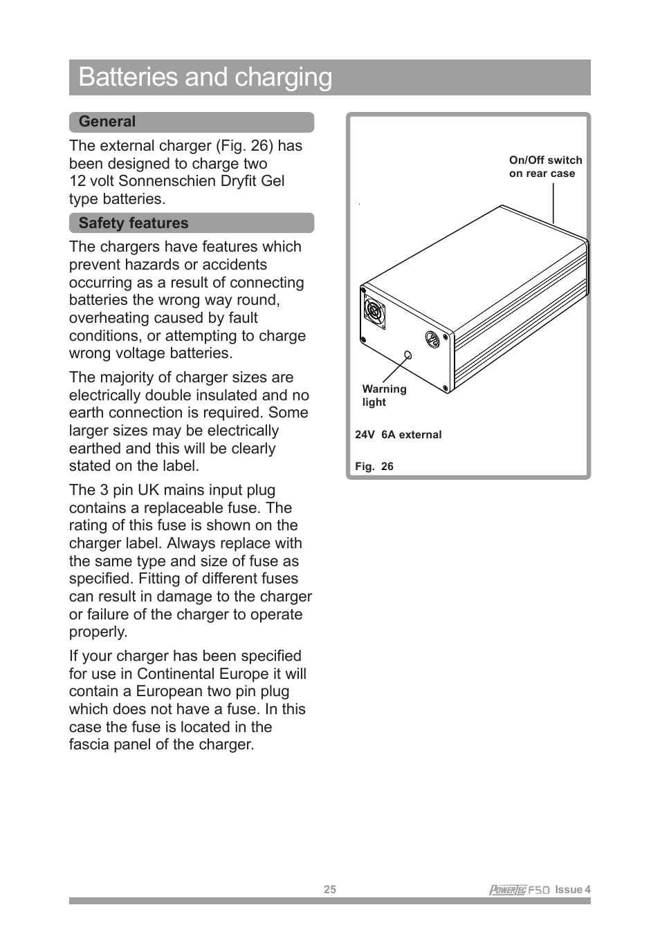 Batteries and charging | Sunrise Medical POWERTEC F50 User Manual | Page 28 / 44