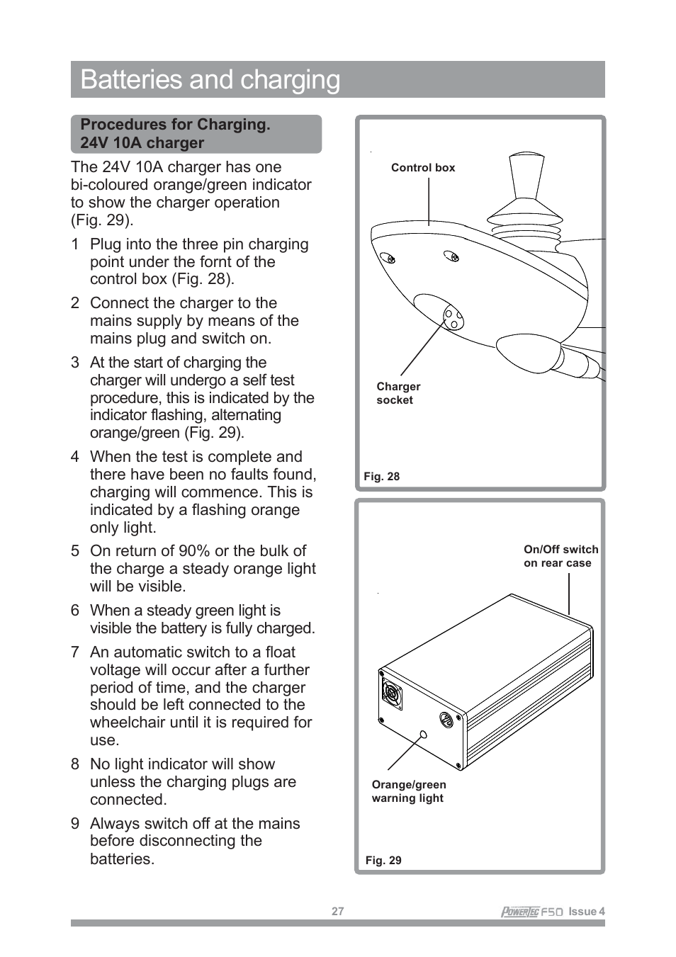 Batteries and charging | Sunrise Medical POWERTEC F50 User Manual | Page 30 / 44