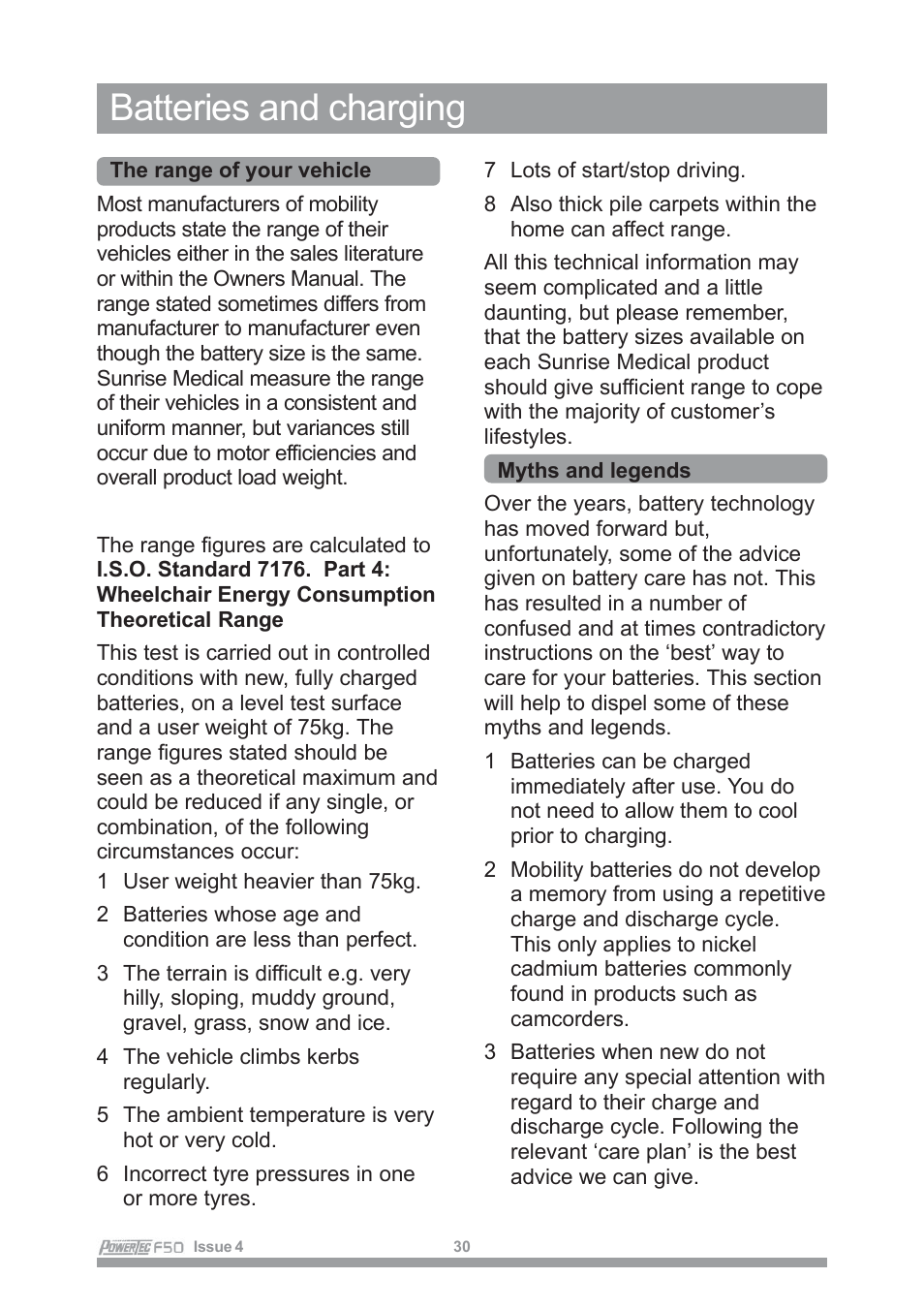 Batteries and charging | Sunrise Medical POWERTEC F50 User Manual | Page 33 / 44