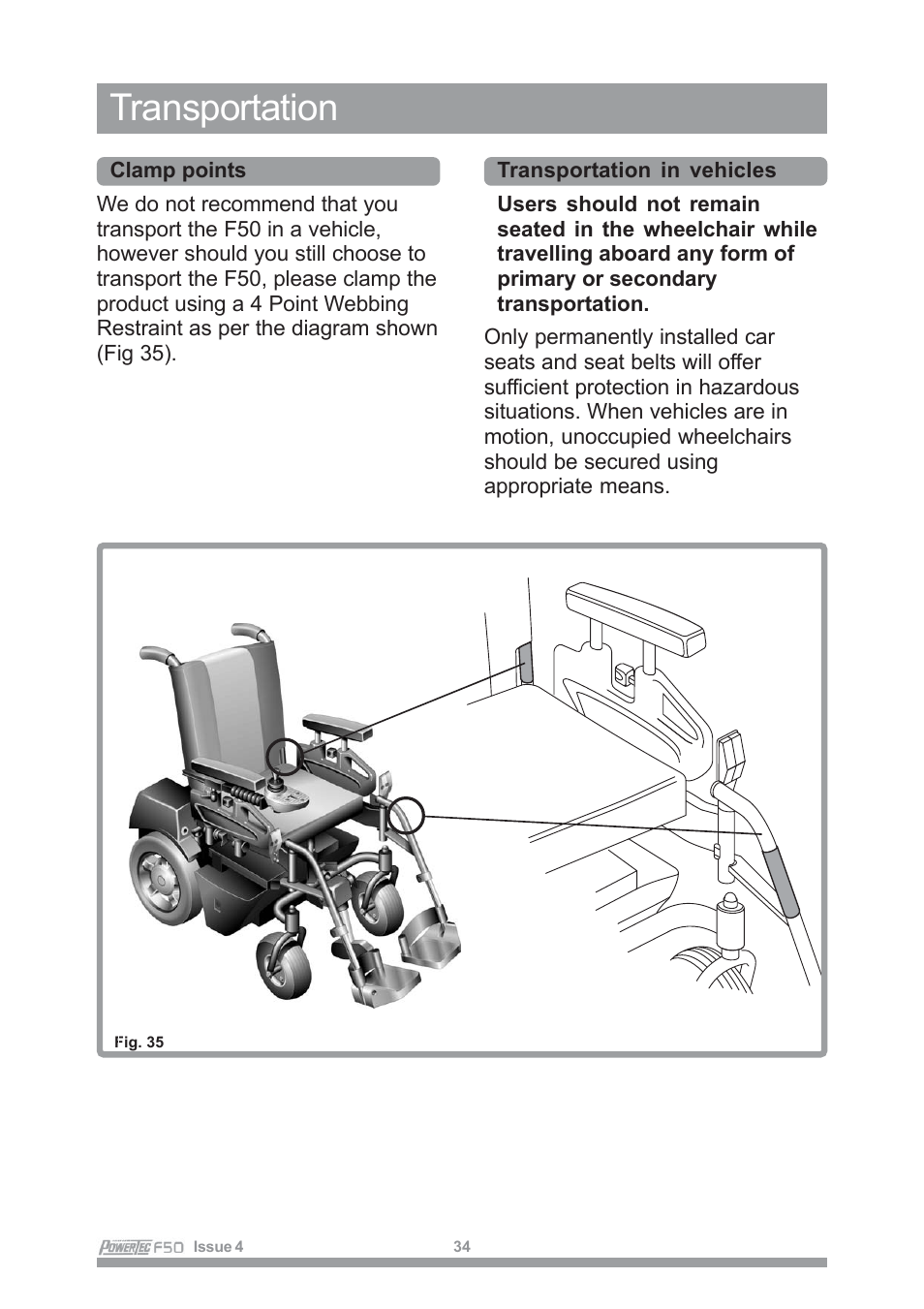Transportation | Sunrise Medical POWERTEC F50 User Manual | Page 37 / 44
