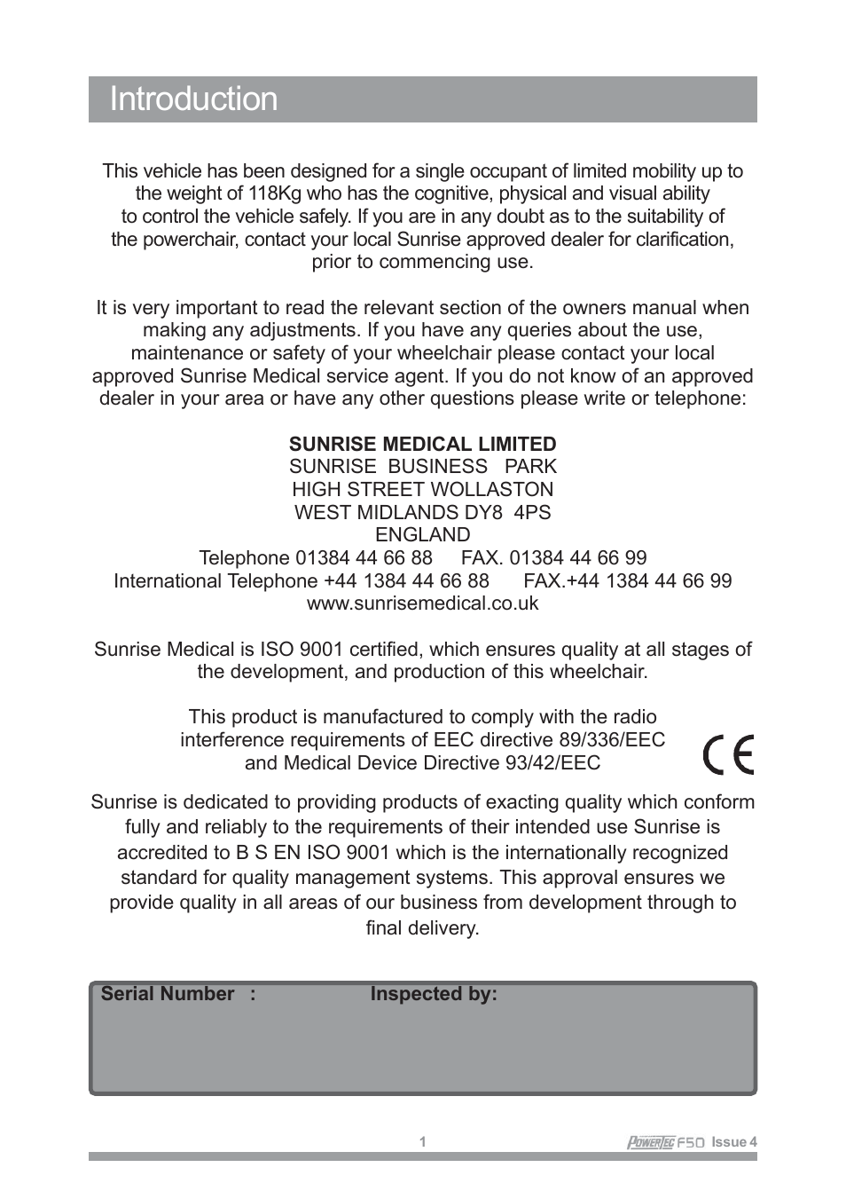 Introduction | Sunrise Medical POWERTEC F50 User Manual | Page 4 / 44