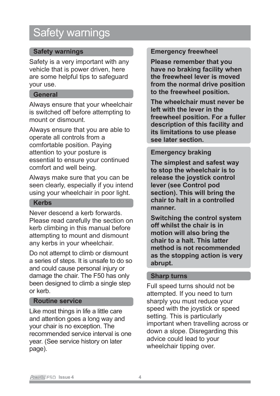 Safety warnings | Sunrise Medical POWERTEC F50 User Manual | Page 7 / 44