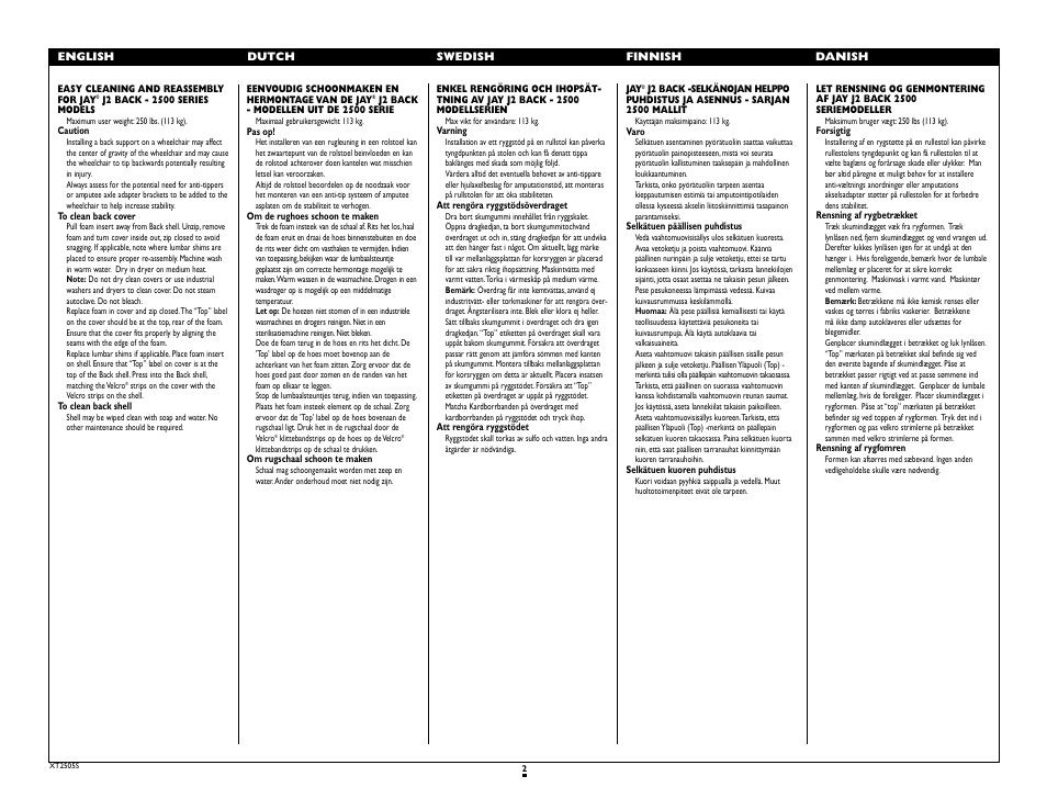 Sunrise Medical Jay J2 Back XT2505S User Manual | Page 2 / 8