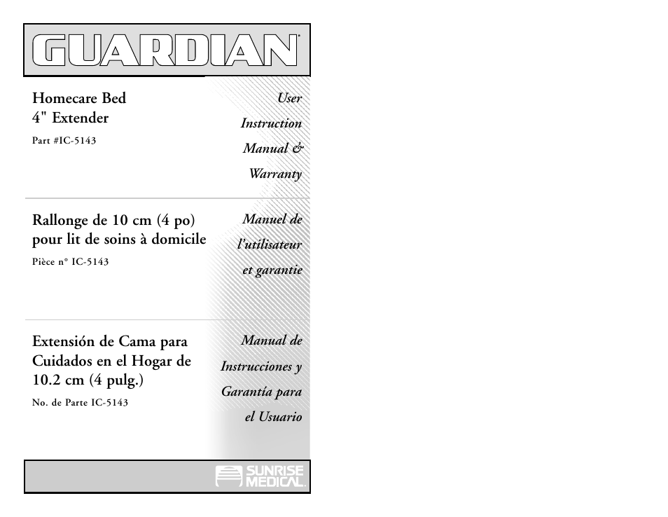 Sunrise Medical Homecare Bed 4" Extender User Manual | 5 pages