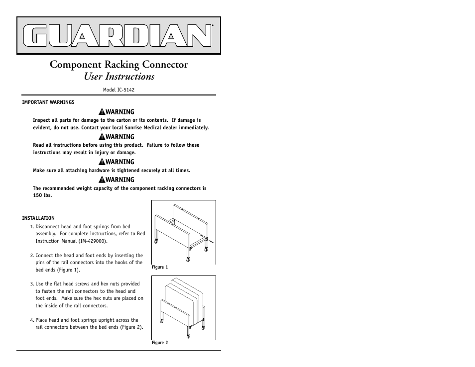Sunrise Medical Component Racking Connector IC-5142 User Manual | 3 pages