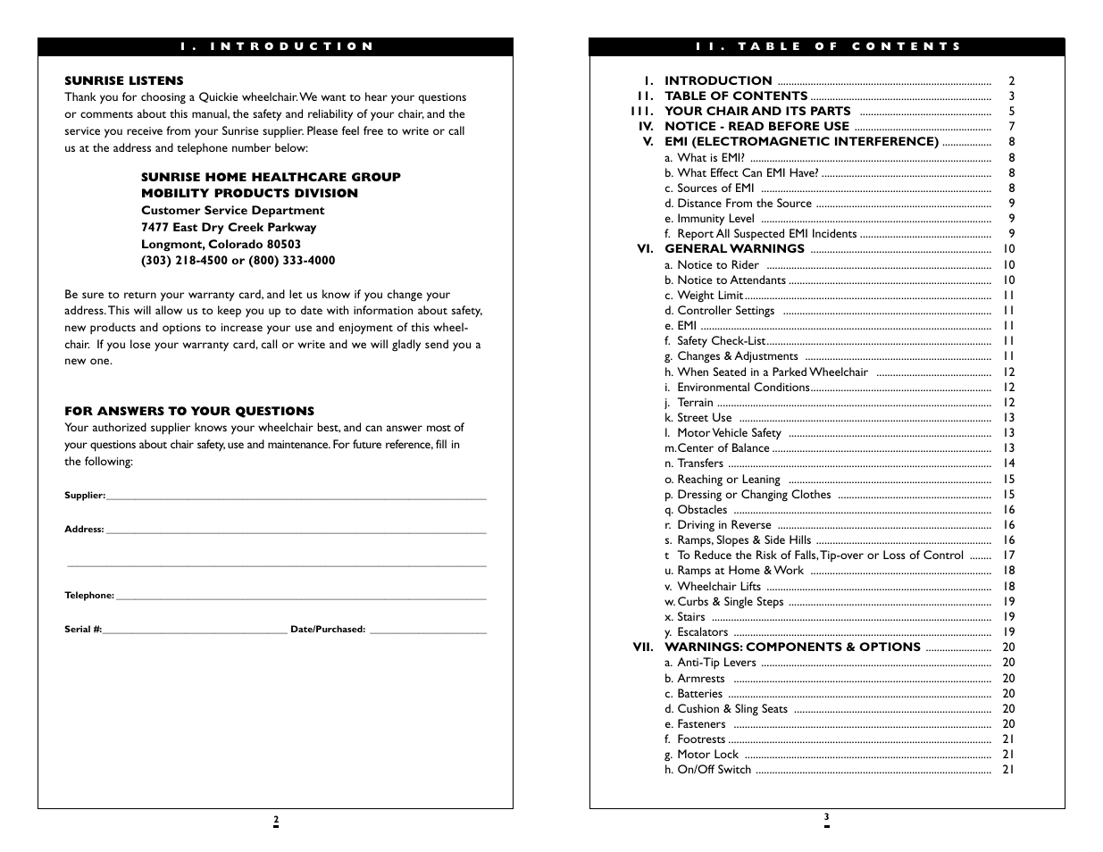 Sunrise Medical QUICKIE V-521 User Manual | Page 2 / 24